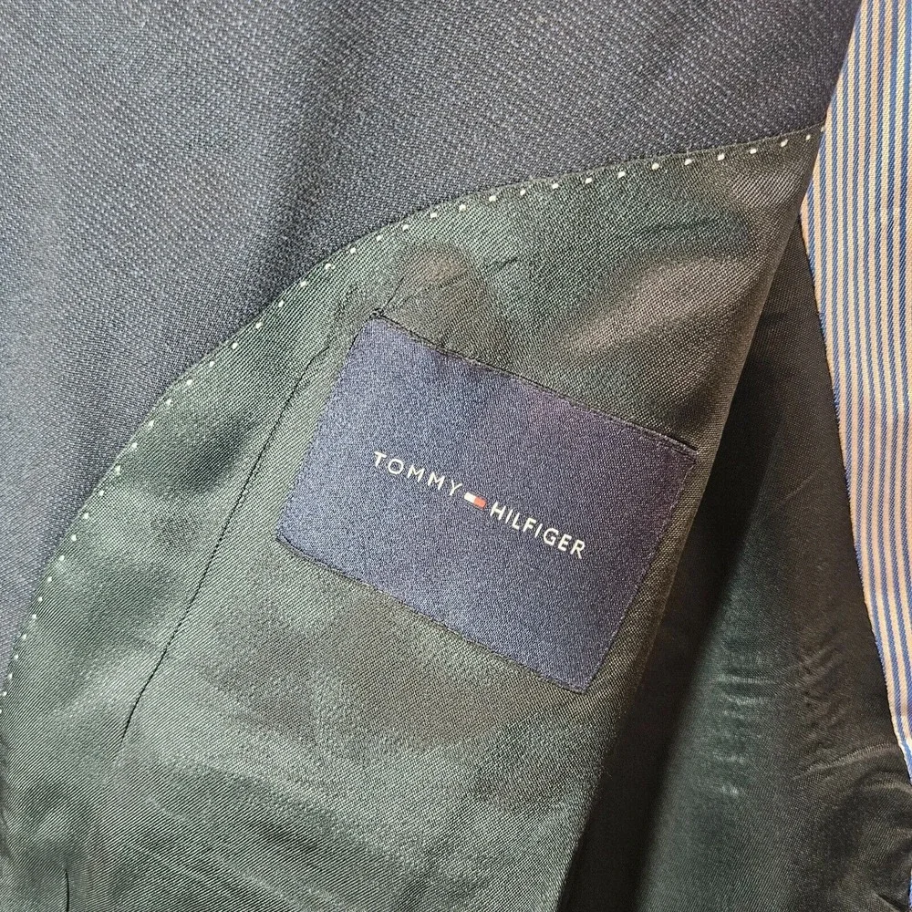 Tommy Hilfiger Suit Blazer Sport Coat Men 48R Wool 2-Button Textured‎ Black - Picture 11 of 16